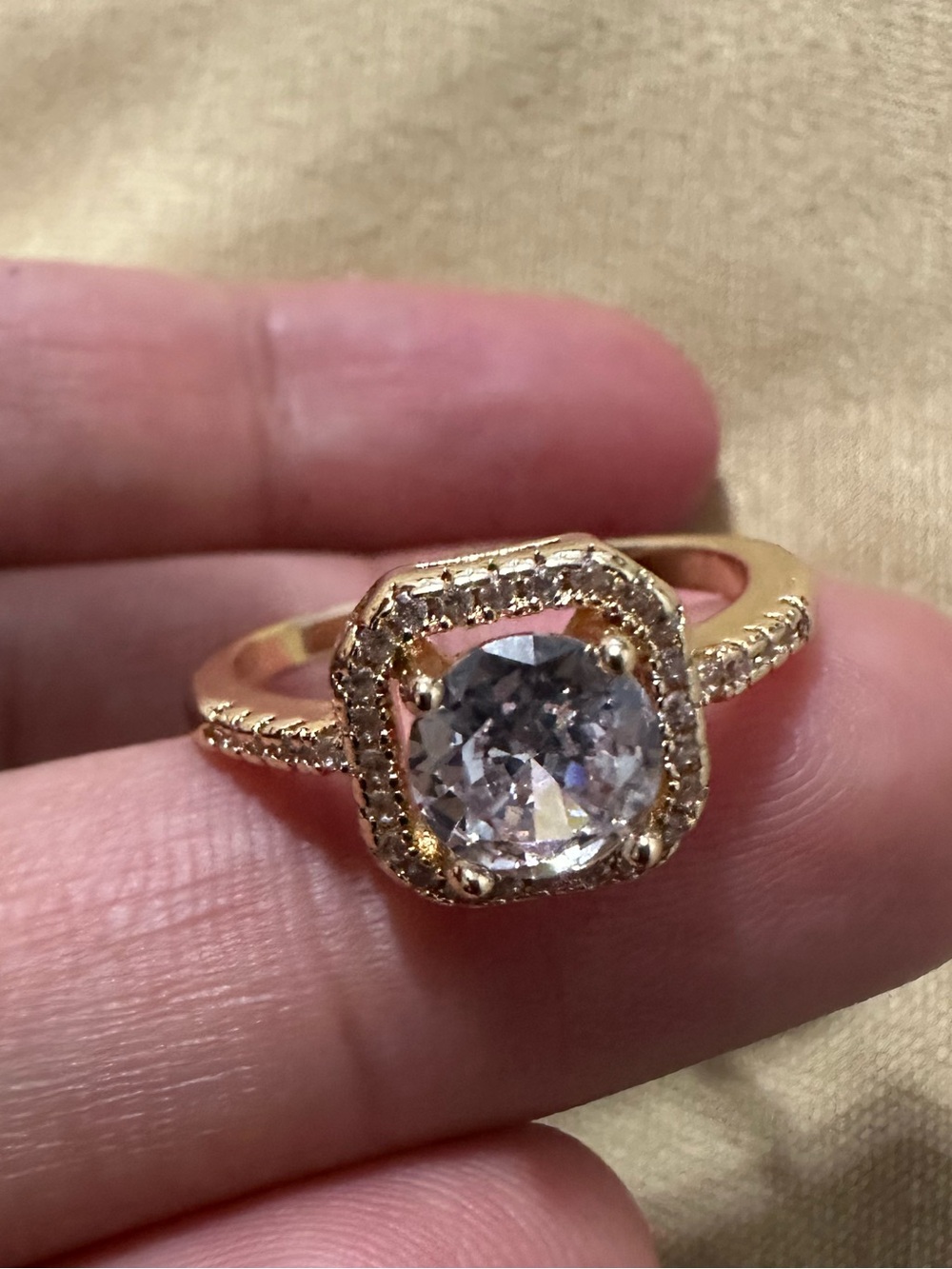 Gold tone Halo Cubic Zirconia Engagement Ring - Gold tone